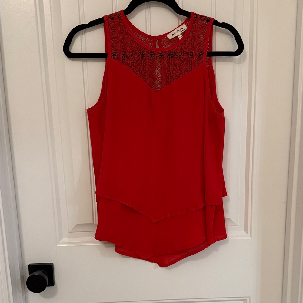 Monteau Vibrant Red Lace Tank Top
